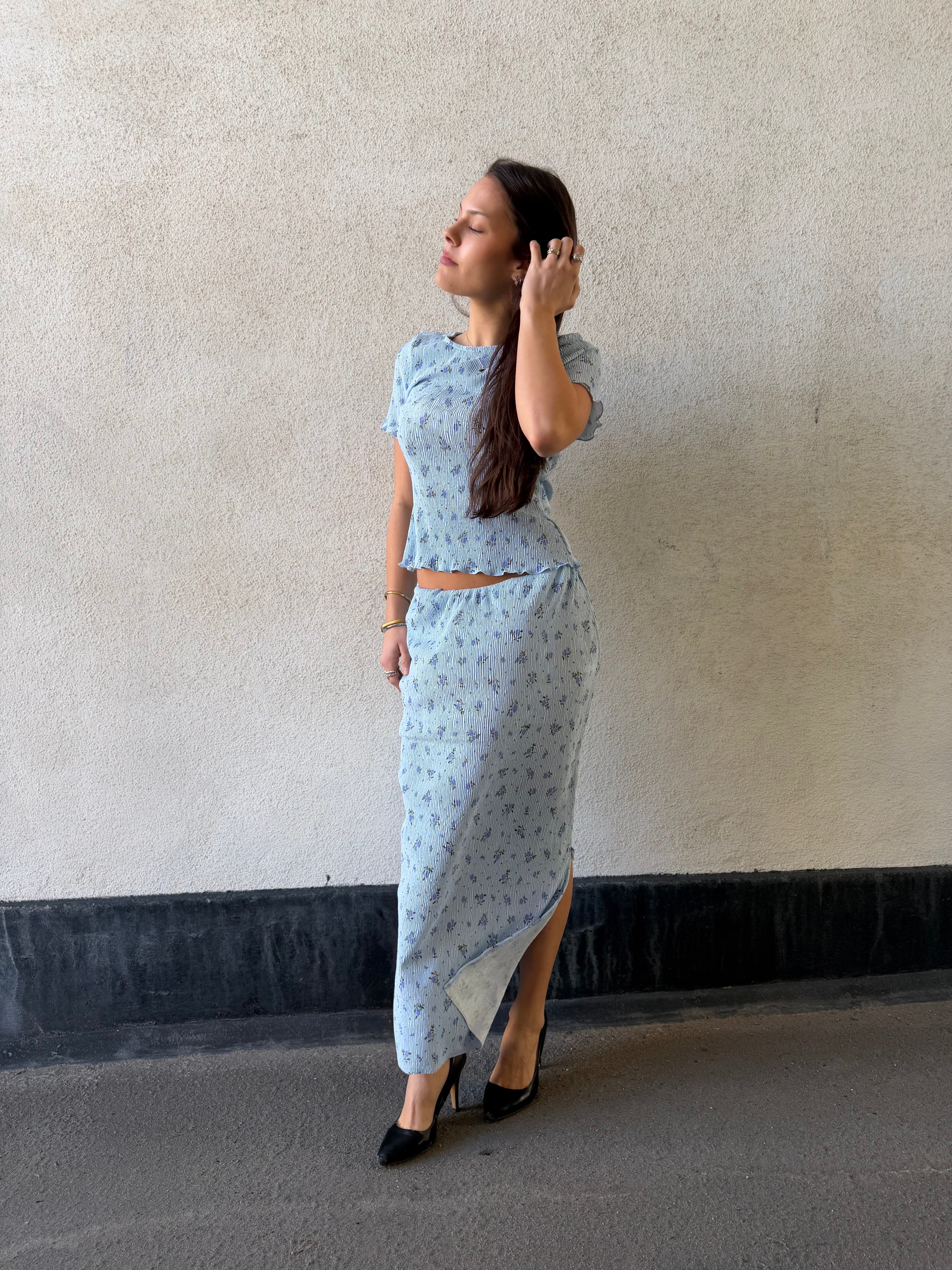 PCFLORA Long Skirt - Cashmere Blue